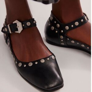 Free People Black Flats with Silver Accents